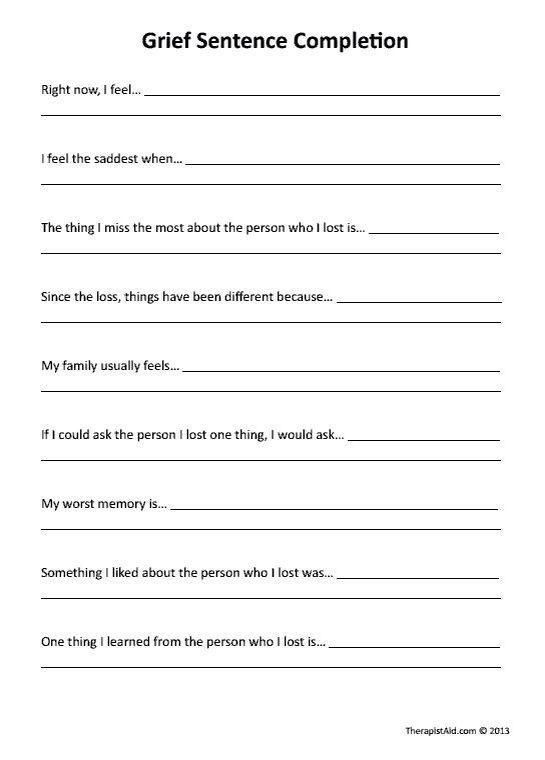 Printables  Grief And Loss Worksheets  Mywcct Thousands Of