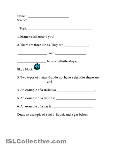 Printable Science Matter Worksheets