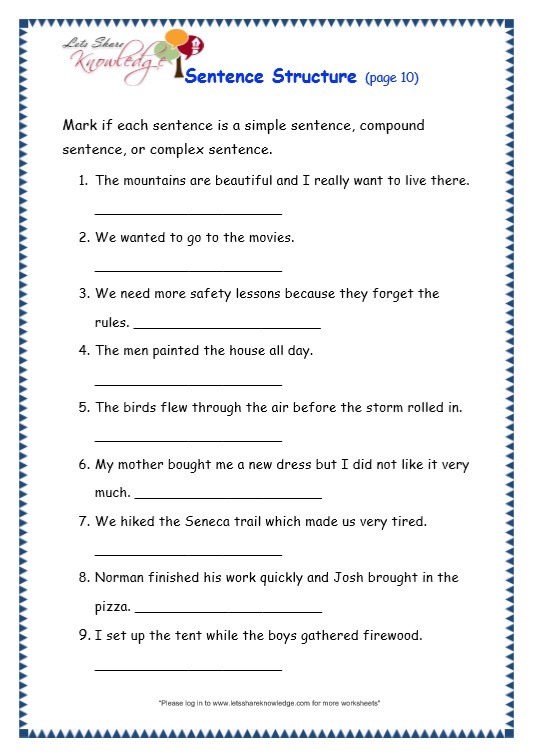 Grade 3 Grammar Topic 36  Sentence Structure Worksheets â Lets