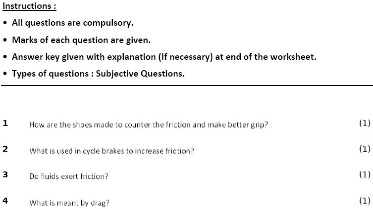 Ncert Science Class 8 Friction Printable Worksheet