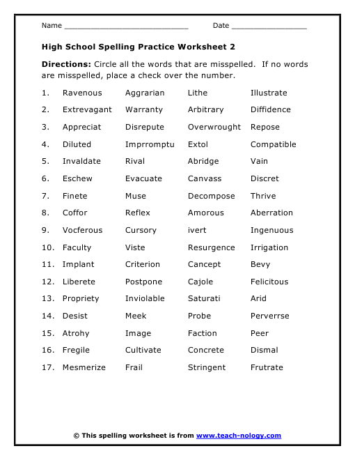 High School Worksheets Free Printable | Free Worksheets Samples