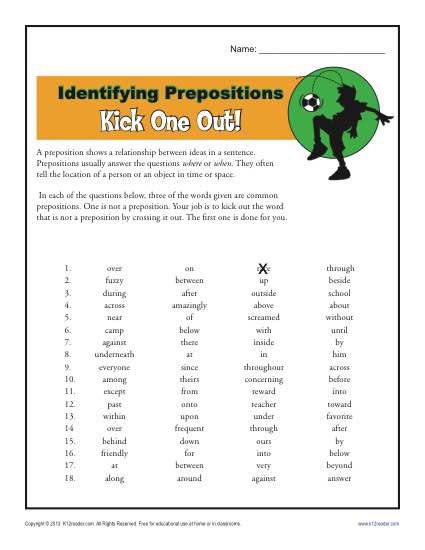 Preposition Worksheet