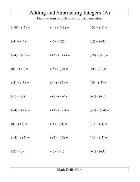 Integers Worksheets