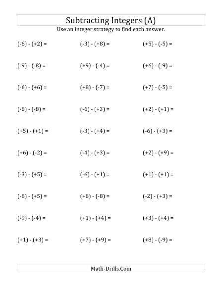Integers Worksheets
