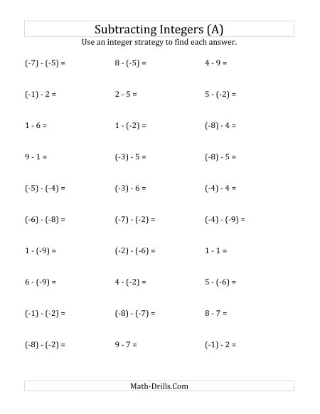 Integers Worksheets