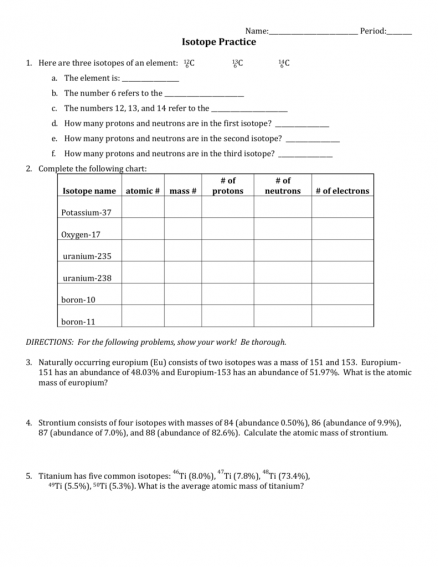 Isotope Practice Worksheet Answer Key With Middle School Plus