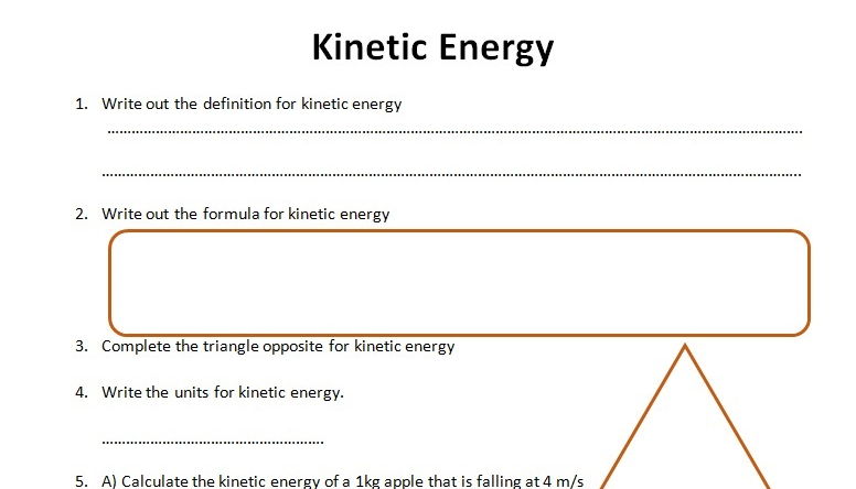 Gcse Physics Worksheet  Kinetic Energy, Definition, Formula Q&a By