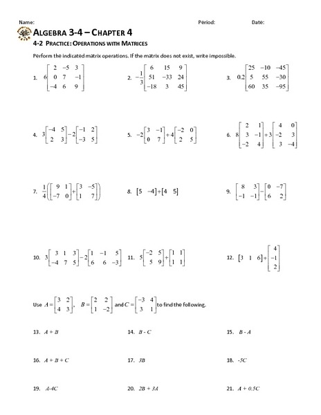 Matrix Multiplication Worksheet505990 Myscres Matrix