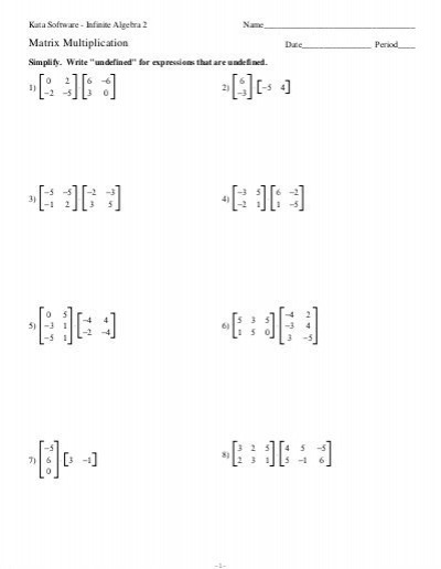Matrix Multiplication Worksheet505990 Myscres Matrix