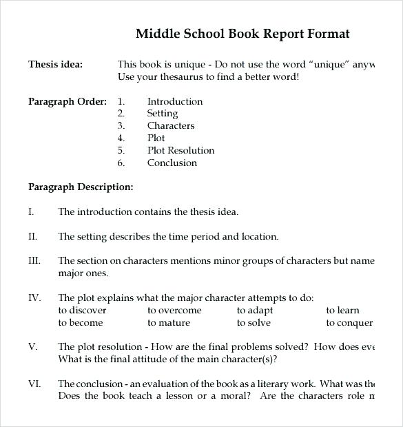 Middle School Book Report Format Grade Example 7th Template Hard