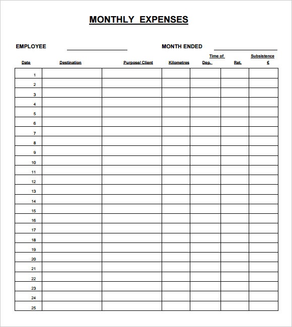 Monthly Expense Sheets