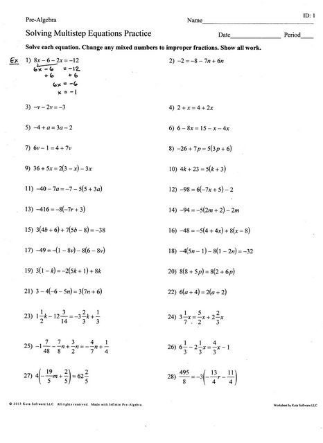 Multiple Step Equations Worksheet 14 Solve Multi Step Equations