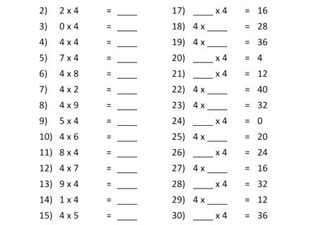 Multiplication Worksheets 4 Times Tables â Giallomusica Worksheets