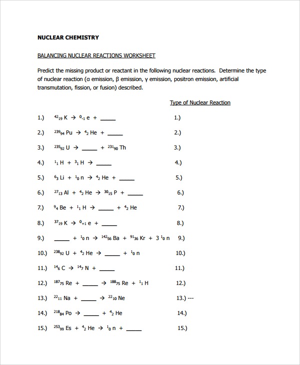 Nuclear Equations Worksheet  Equations  Alistairtheoptimist Free