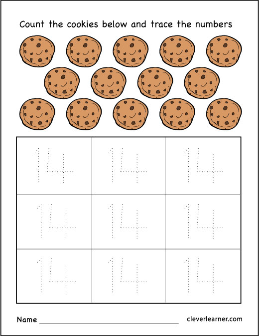 Number 14 Writing, Counting And Identification Printable