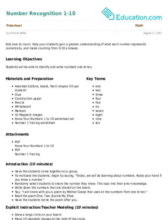 Number Recognition 1