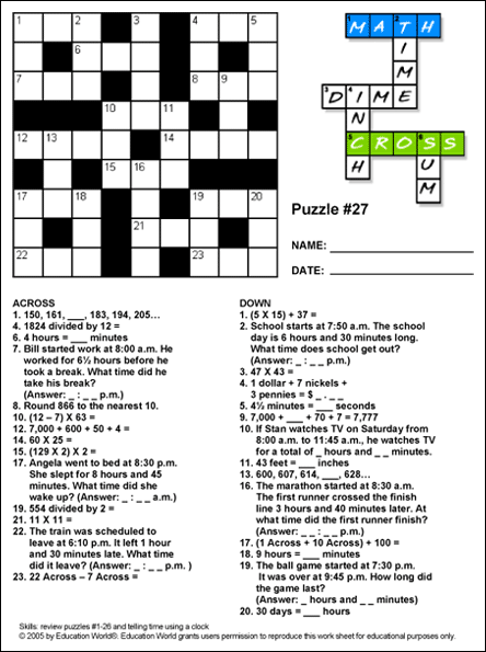 Math Cross Puzzle  Puzzle  27