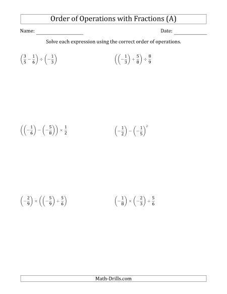 Order Of Operations Worksheets