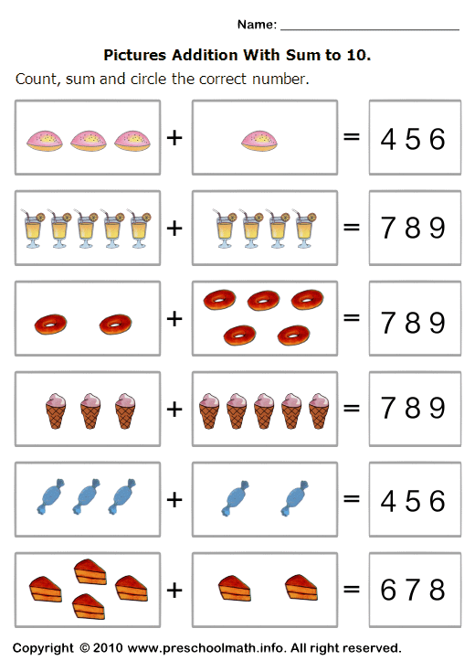 Free Preschool Addition Math Worksheets