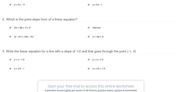 Quiz & Worksheet Point Slope Form