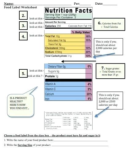 Reading Food Labels Activity Nutrition Label Worksheet High School