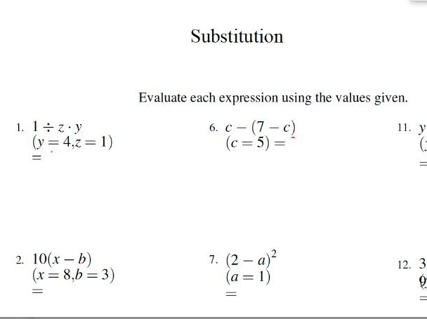 Gcse Mathematics Worksheet â Substitution By