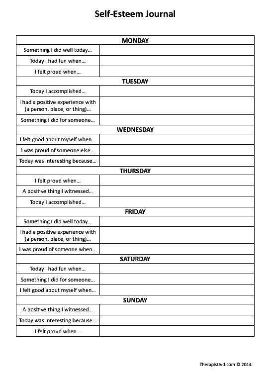 Self Esteem Journal Template Changing Thought Patterns Self
