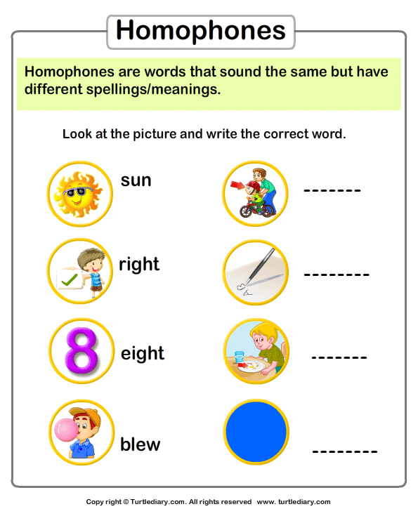 Spelling Homophones Worksheet