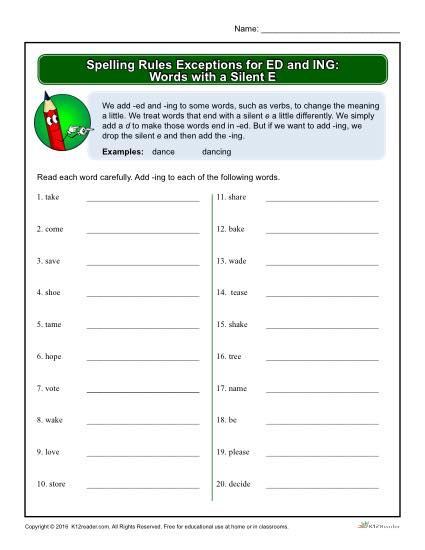 Spelling Rules Exceptions For Ed And Ing  Words With A Silent E