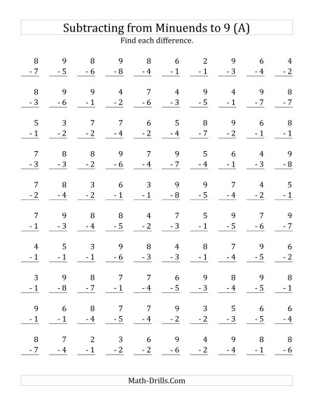 Subtraction Worksheets