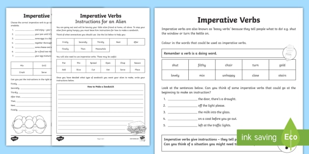 Imperative Verbs Bossy Words Worksheet
