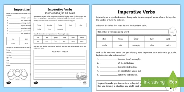 Imperative Verbs Bossy Words Worksheet