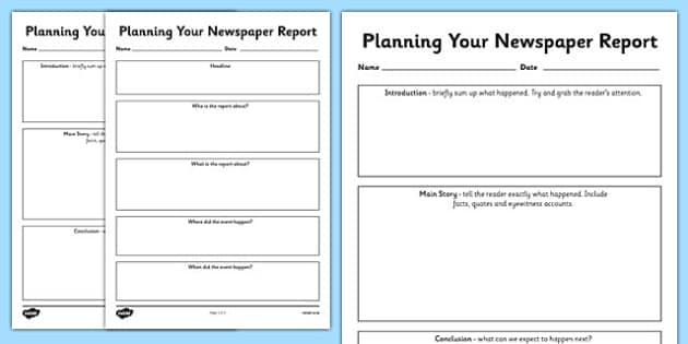 Newspaper Report Planning Templates