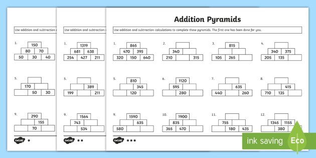 Addition Pyramids Worksheet   Worksheet 2