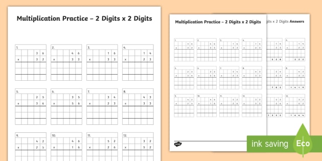 2 Digit X 2 Digit Multiplication Practice Worksheet   Worksheet