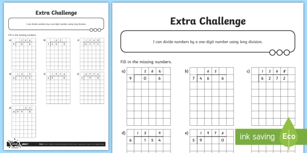Missing Number Short Division Worksheet   Worksheet