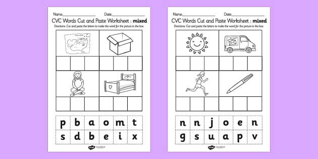 Cvc Words Cut And Paste Worksheet   Activity Sheets Mixed