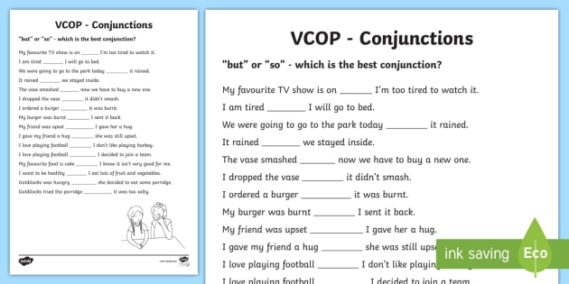 But' And 'so' Conjunctions Worksheet   Activity Sheet