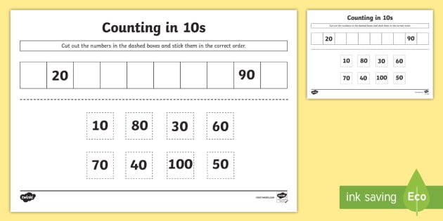 Counting In 10s Cut And Stick Worksheet