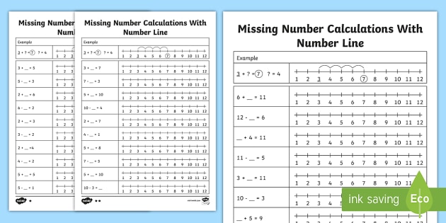 Missing Number Calculations With A Number Line Worksheet