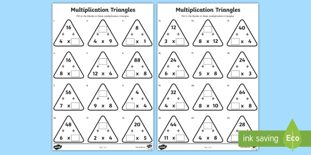 Multiplication Triangles 4 And 8 Times Tables Worksheet   Activity