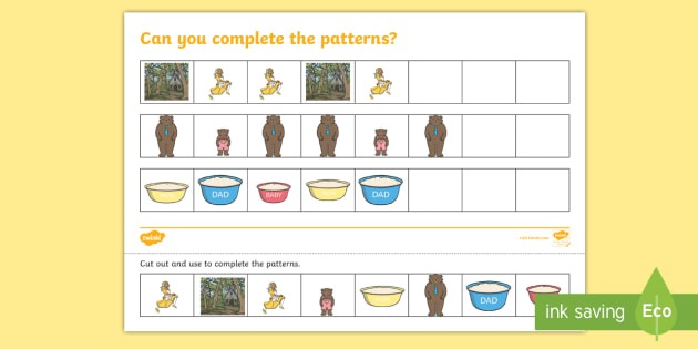 Goldilocks And The Three Bears Complete The Pattern Worksheet
