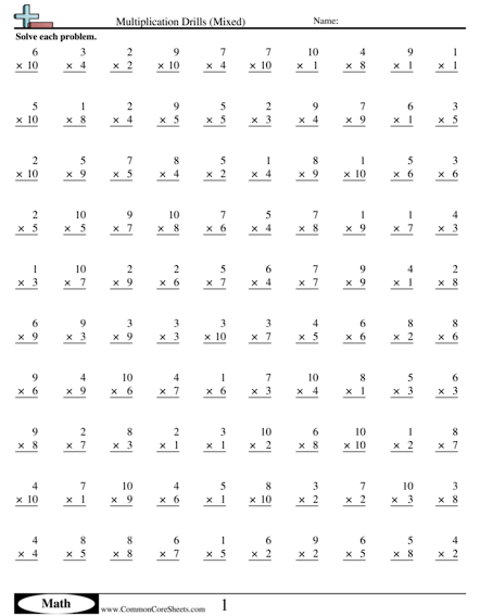 Multiplication Worksheets