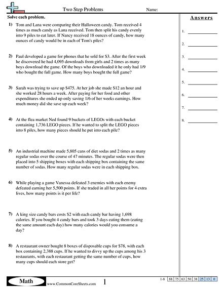 Multistep Worksheets
