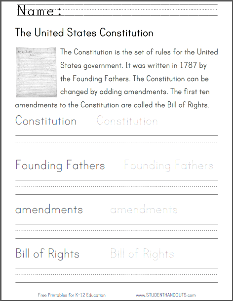 U S  Constitution Handwriting Practice Worksheet