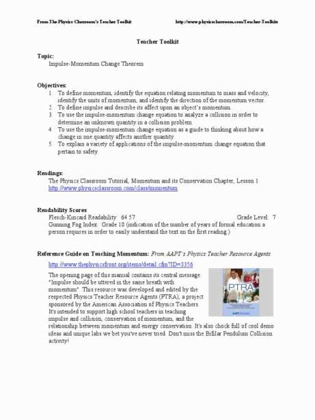 Momentum Impulse And Momentum Change Worksheet Answers