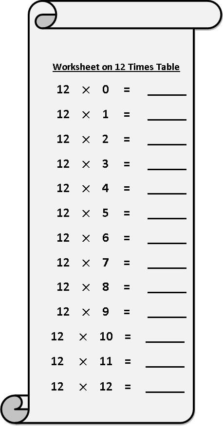 Worksheet On 12 Times Table
