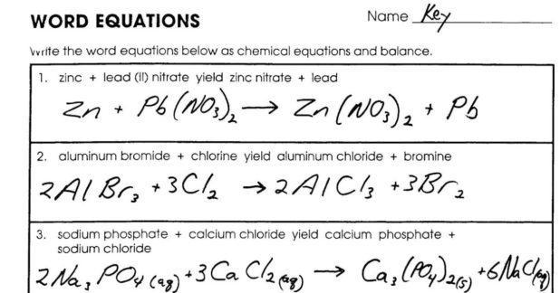 Word Equations Worksheet  Equations  Alistairtheoptimist Free