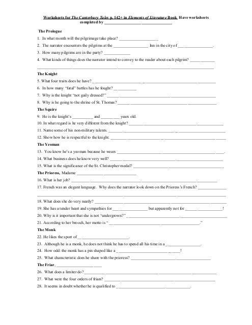 Worksheets For The Canterbury Tales