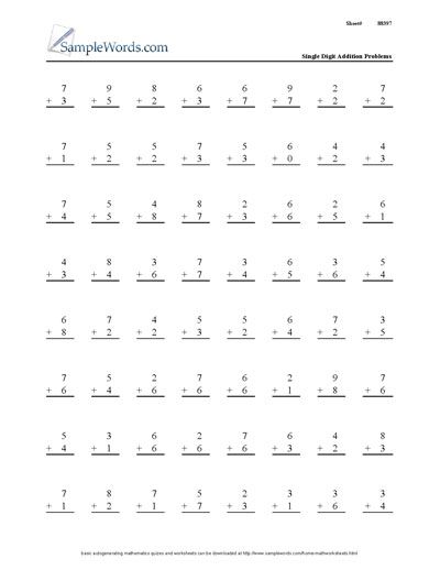Free Printable Single Digit Addition Math Worksheet | Free Worksheets ...